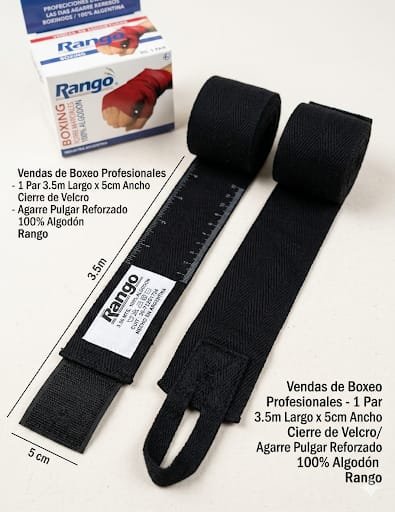 VENDAS PARA BOXEO RANGO CON AGARRE PULGAR Y VELCRO XPAR 3.5MTS Y 5CM DE ANCHO